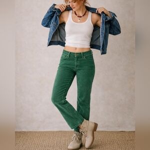 Free People Green Hip Jeans Corduroy Straight Leg Boho Y2K Reteo Size 29